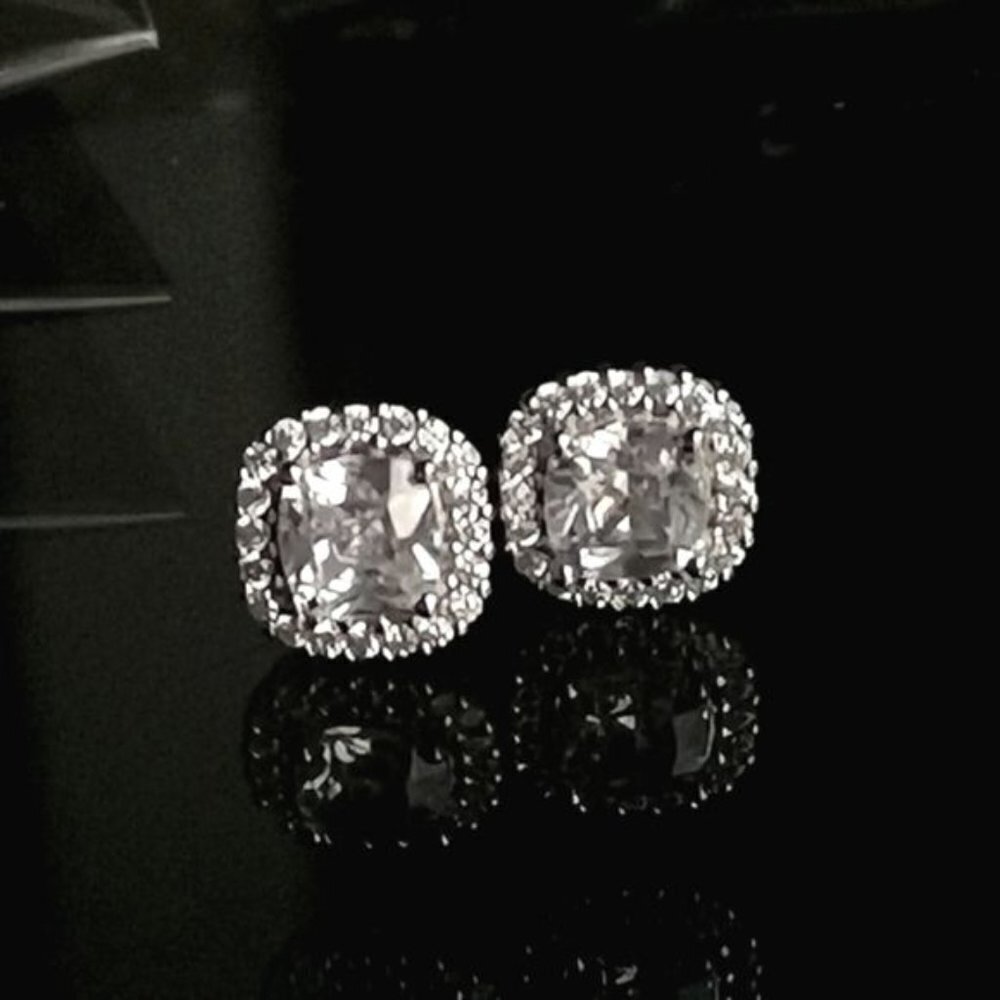 New Sterling Silver Cz Halo Stud Earrings